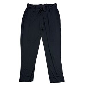 Roamans Black Paperbag Waist Pants‎ Plus Size 14 / 16 Tie Belt Casual NWOT